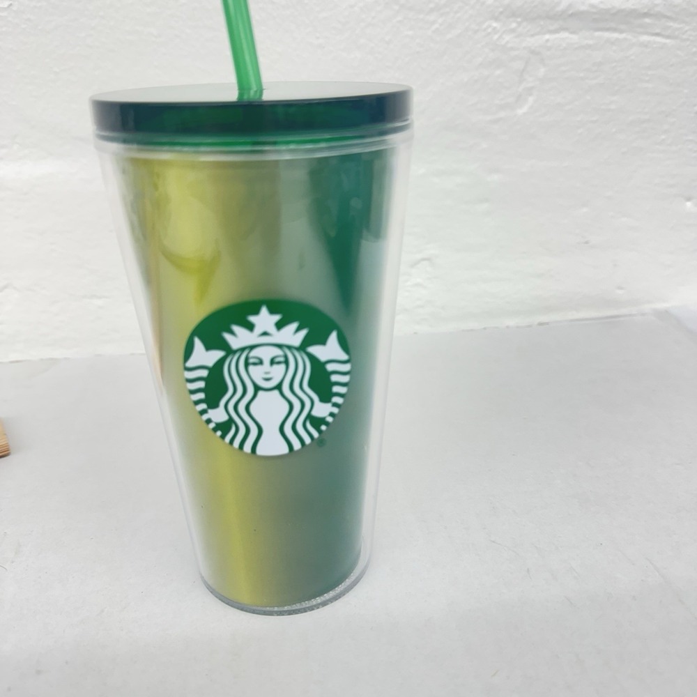 Starbucks Reusable Tumbler Green Gold‎ Cold Cup w/ Straw 16oz 2021 Plastic - Picture 4 of 6